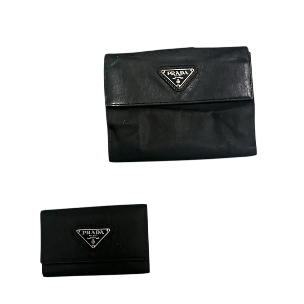 Prada Black Tessuto Nylon Saffiano‎ Leather 6 Key Holder Wallet Made in Italy